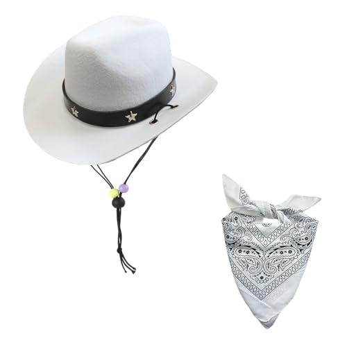 AWOCAN Cowboyhut und Bandana, Schal, Hund, Katze, Sombrero, Welpenhut, Hund, Katze, Kostüm, Cosplay-Kappe, Welpen, Haustier, Hund, Katze, Urlaub, Haustier-Party-Dekoration (weiß) von AWOCAN