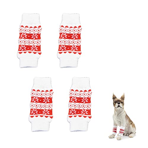 AWOCAN Haustier-Strick-Beinwärmer für mehrere Muster, Haustiersocken geeignet für kleine, mittelgroße Hunde und Katzen, modisch, sauber und warm (M, Rot) von AWOCAN