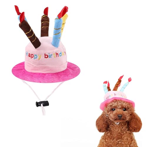 AWOCAN Haustier-Geburtstagshut wie EIN Geburtstagskuchen, verstellbar, niedlicher und wiederverwendbarer Hut mit bunten Kerzen für kleine, mittelgroße Hunde, Katzen, Kostüme, Kopfbedeckung (ROSA) von AWOCAN