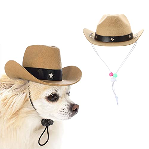 AWOCAN Haustier Hund Kostüm Cowboy Hut Cosplay Kappe Welpen Haustier Hund Katze Urlaub Haustier Party Dekoration (Khaki) von AWOCAN