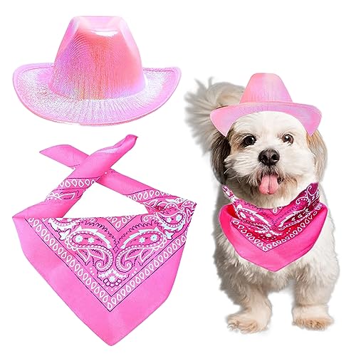 AWOCAN Hund Cowboy Hut Hund Katze Cowboy Hut Kostüm Bandana West Cowboy Zubehör für Haustier Metallic Space Glänzend Cowboy Hüte für Hund Katze (Rosa) von AWOCAN