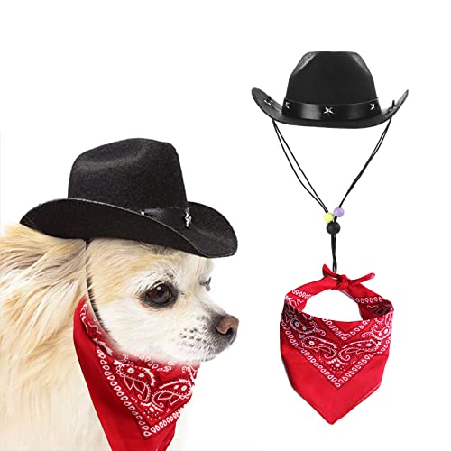 AWOCAN Hund Cowboy Hut und Bandana Schal Hund Katze Sombrero Welpe Hut Hund Katze Kostüm Cosplay Kappe Welpen Haustier Hund Katze Urlaub Haustier Party Dekoration (schwarz) von AWOCAN