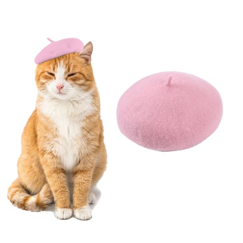 AWOCAN Hund Katze Beret Hut Haustier Französisch Beret Cap Stirnband mit verstellbaren Kinnriemen Weihnachten Kostüm Haar Accessoire Foto Requisiten für Party (rosa) von AWOCAN