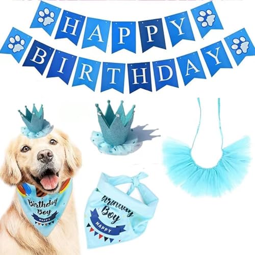 AWOCAN Hunde-Geburtstagstuch, Tutu, Tüll, Tutu, Rock, Outfit, Happy Birthday-Banner, Kronenhut für Hunde, Geburtstagsset, Haustier-Geburtstagsparty-Zubehör, Blau AWOCAN Hunde-Geburtstagstuch, Tutu, Tüll, Tutu, Rock, Outfit, Happy Birthday-Banner, Kronenhut für Hunde, Geburtstagsset, Haustier-Geburtstagsparty-Zubehör, Blau von AWOCAN
