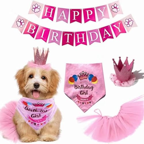 AWOCAN Hunde-Geburtstagstuch, Tutu, Tüll, Tutu, Rock, Outfit, Happy Birthday-Banner, Kronenhut für Hunde, Geburtstagsset, Haustier-Geburtstagsparty-Zubehör, Rosa AWOCAN Hunde-Geburtstagstuch, Tutu, Tüll, Tutu, Rock, Outfit, Happy Birthday-Banner, Kronenhut für Hunde, Geburtstagsset, Haustier-Geburtstagsparty-Zubehör, Rosa von AWOCAN