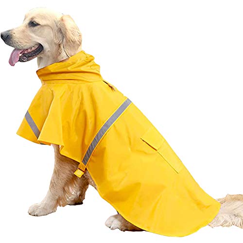 AWOCAN Hunde-Regenmantel mit reflektierenden Streifen, tragbar, verstellbar, Haustierkleidung für kleine/mittel/große Hunde im Freien an regnerischen Tagen (L) von AWOCAN