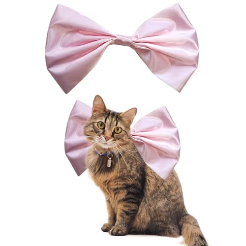 AWOCAN Katzenhalsband, große Schleife, Kätzchen, Cosplay, Dekoration, Traumkatze, verstellbar, Satin, niedlich, Breakaway, Katzenhalsbänder für Geburtstagsparty (Rosa-1) von AWOCAN