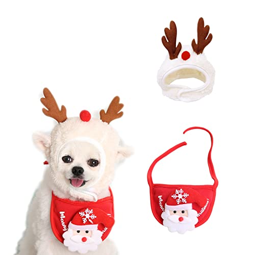 AWOCAN Verstellbares Weihnachts-Kostüm für Haustiere, mit Rentier-Geweih, Weihnachtsbaum-Stirnband und Haustier-Weihnachtszubehör, Schal (rot, L) von AWOCAN