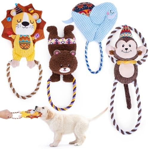 AWOOF Quietschendes Hundespielzeug, um sie beschäftigt zu halten, Plüschspielzeug für Welpen, kleine, mittelgroße und große Hunde, Kauspielzeug mit Seil, für drinnen und draußen, Welpenspielzeug, AWOOF Quietschendes Hundespielzeug, um sie beschäftigt zu halten, Plüschspielzeug für Welpen, kleine, mittelgroße und große Hunde, Kauspielzeug mit Seil, für drinnen und draußen, Welpenspielzeug, von AWOOF