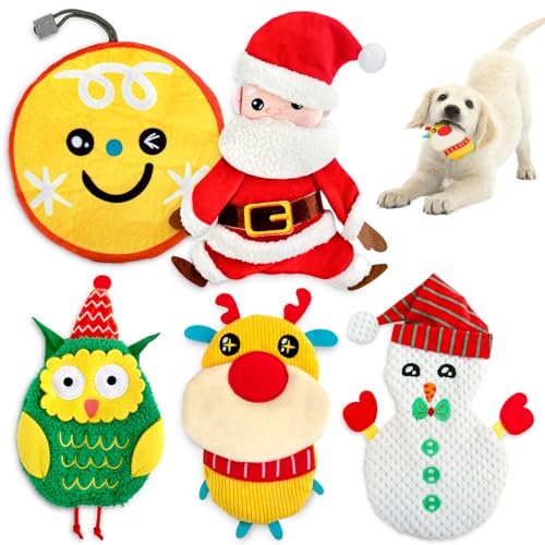 AWOOF Weihnachts-Hundespielzeug für aggressive Kauer, 5 Stück, Hundespielzeug, keine Füllung, Knisterspielzeug, langlebiges Plüsch-Hundespielzeug für große Rassen, niedliches von AWOOF