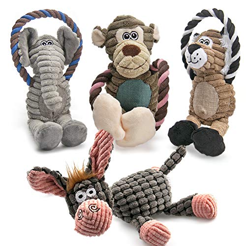 AWOOF Spielzeug für Hunde, Interaktives Plüsch Hundespielzeug, stabiles Quietschende Hundespielzeuge mit Baumwollstoff, Kauknochenspielzeug für Welpen, kleine, mittelgroße und große Rassen(4 Pack) von AWOOF