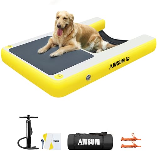 AWSUM 150x100x15cm Aufblasbare Hunde Wasserrampe Hunderampe Aufblasbar Dog Ramp Hundeboot Rampe Leiter Schwimmrampe Welpe Planke Schwimmdock Plattform für Hunde bis zu 100 kg, für Pool, Boote, Docks von AWSUM