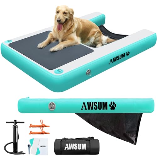 AWSUM 150x100x15cm Aufblasbare Hunde Wasserrampe Hunderampe Aufblasbar Dog Ramp Hundeboot Rampe Leiter Schwimmrampe Welpe Planke Schwimmdock Plattform für Hunde bis zu 100 kg, für Pool, Boote, Docks von AWSUM