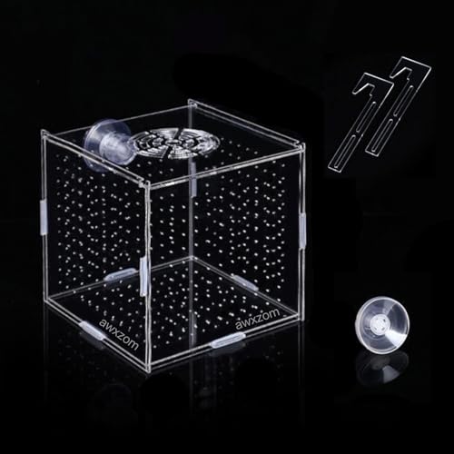 AWXZOM Acryl-Fischzuchtbox, Acryl-Fisch-Isolationsbox, Fischtrenner für Aquarium, Bruterei-Inkubator mit Saugnäpfen für kleine Babyfische, Garnelen, Clownfische, Guppy (9,9 x 9,9 x 9,9 cm) von AWXZOM