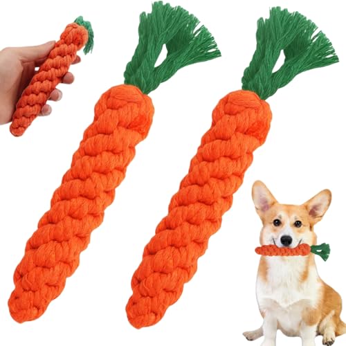 Zeaying 2 Stück Karotte Hundespielzeug, Puppy Karotte Seil Spielzeug Geflochtene, Kauspielzeug für Welpen, Hunespielzeug aus Geflochtenem Seil, Hundespielzeug für Kleine Mittelgroße Welpen von Zeaying