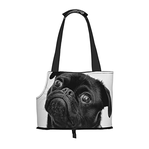AXETVSOK Faltbare Haustier-Handtasche, niedlicher schwarzer Mops-Hundetragetasche, Outdoor-Reise-Haustier-Schultertaschen zum Einkaufen, Wandern, Spazierengehen von AXETVSOK