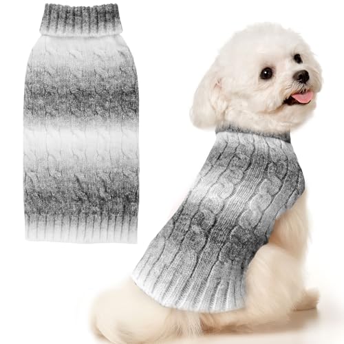 AXIIJGL Hundepullover für kleine Hunde, niedlicher grauer Farbverlauf, Welpen, Katzen, weich, warm, Strickwaren, Rollkragenpullover, kleine Hunde, Chihuahua, Yorkie, Malteser, Dackel, Outfit, Sphynx, von AXIIJGL