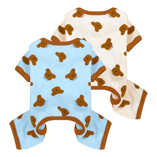 Hunde-Pyjama für kleine Hunde, weich, dehnbar, für Hunde, Katzen, Mädchen, Haustierkostüm, Bär, bedruckt, Pjs, Outifts, Französische Bulldogge, Chihuahua, Hundekleidung (Blau und Weiß, Größe XX-Large) von AXIIJGL