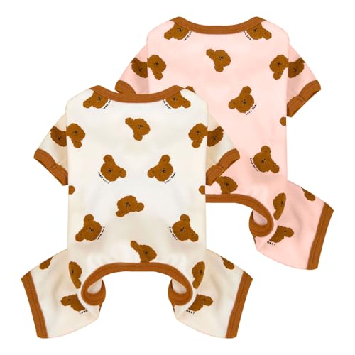 Hunde-Pyjama für kleine Hunde, weich, dehnbar, für Hunde, Katzen, Mädchen, Haustierkostüm, Bär, bedruckt, Pjs Outifts, französische Bulldogge, Chihuahua, Hundekleidung (Rosa und Weiß, Größe XX-Large) von AXIIJGL