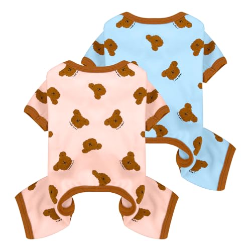 Hunde-Pyjama für kleine Hunde, weich, dehnbar, für Welpen, Katzen, Mädchen, Haustierkostüm, Bär, bedruckt, Pjs, Französische Bulldogge, Chihuahua, Hundekleidung (Rosa und Blau, Größe XL) von AXIIJGL
