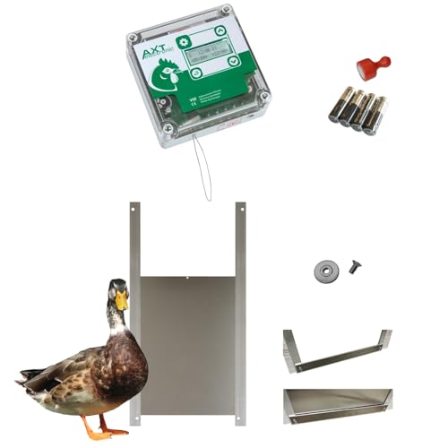 AXT-Electronic Set VSE 2 – Automatische Hühnerklappe VSE mit Batterien, integrierter Zeitschaltuhr, Ententür 30x40 von AXT-Electronic