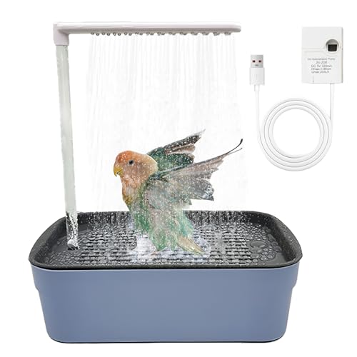 AXVRAV Vogeltränke & Vogeldusche für Wellensittiche, Geräuscharme Automatische Multifunktionaler Vogelbadewanne mit Wasserzirkulation und Mehreren Wasserhähnen aus Plastik (Blau) von AXVRAV