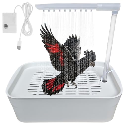 AXVRAV Vogeltränke & Vogeldusche für Wellensittiche, Geräuscharme Automatische Multifunktionaler Vogelbadewanne mit Wasserzirkulation und Mehreren Wasserhähnen aus Plastik (Weiß) von AXVRAV