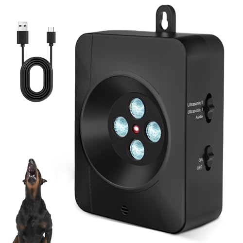 Anti Bell Gerät Hunde, 4 Sendern Wiederaufladbares Antibell für Hunde, Antibell für Kleine Mittel Große Hunde, 33Fuß Automatisch Antibell Ultraschall Gerät Sicher Hundebellen Stoppen Innen Draußen von AXVRAV