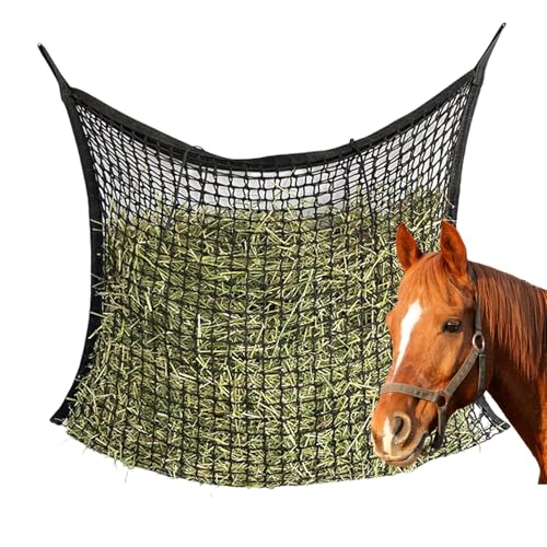 AXVRAV XL Heunetz für Pferde 120 x 90cm, Farming Heunetz, Pferdeheunetz mit 2 Karabinerhaken, Heunetz Mesh Größe 3x3cm, Füllmenge 13kg Futtersack, Heutasche, Für Artgerechte Fütterung von AXVRAV