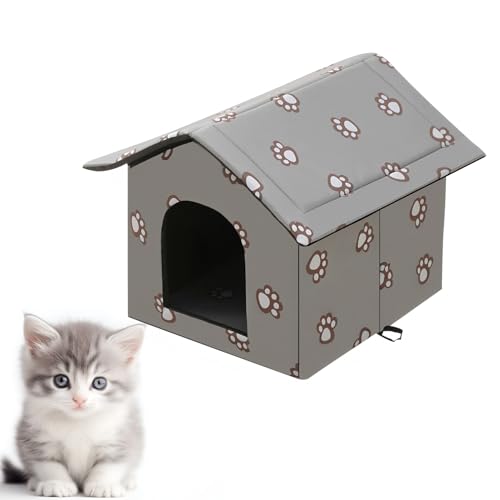 Katzenhaus für Draußen Winterfest und Wasserdicht, Faltbare Outdoor Katzenhöhle mit Abnehmbarem Kissen, Wetterfestes Tierheim für Streuner und Haustiere, Waschbar und Isoliert (40x38x35cm) von AXVRAV