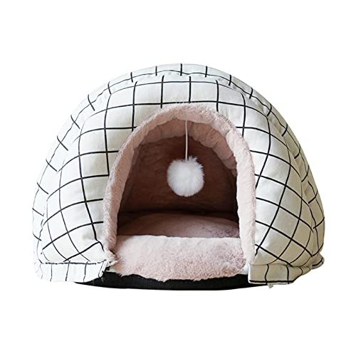 AYBAL Warmes Baumwollbett for Haustiere for den Winter, weich und wohlhabend, gepolstertes Katzenbett, weiß/grau, waschbar, Nest geschlossen, große Haustierunterlage (Color : White) von AYBAL