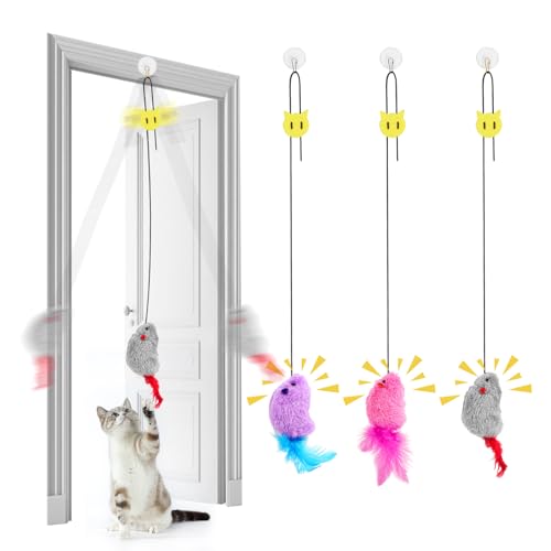 AYESY 3 Stück Katzenspielzeug Selbstbeschäftigung Hängende Türrahmen Mäuse mit Quietschgeräusch und Federschwanz Keine Batterien erforderlich Interaktives Katzenspielzeug Maus für Spielen AYESY 3 Stück Katzenspielzeug Selbstbeschäftigung Hängende Türrahmen Mäuse mit Quietschgeräusch und Federschwanz Keine Batterien erforderlich Interaktives Katzenspielzeug Maus für Spielen von AYESY