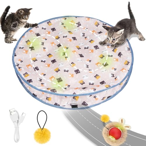 AYESY Interaktives Katzenspielzeug, 2 in 1 Simuliertes Interaktives Jagdkatzenspielzeug Katzenspielzeugball mit Doppelschicht Jagdabdeckung Der Schnell Im Beutel Rollt Jagd Katzenspielzeug (Runden) von AYESY