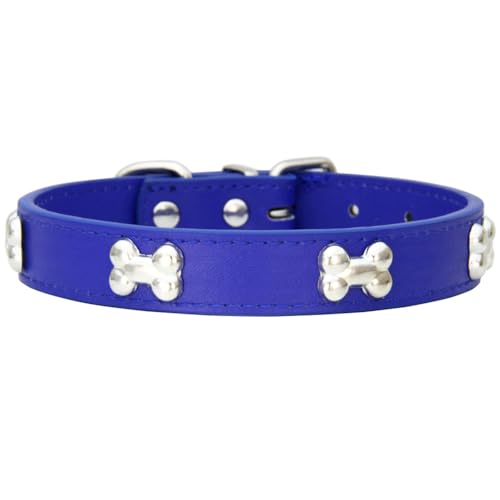 AYGCI Hundehalsband, Halsband für Hunde aus Leder Metallknochen Nieten Hundehalsband Sichere und Bequeme verstellbare Halsbänder Größen Small Medium Large von AYGCI