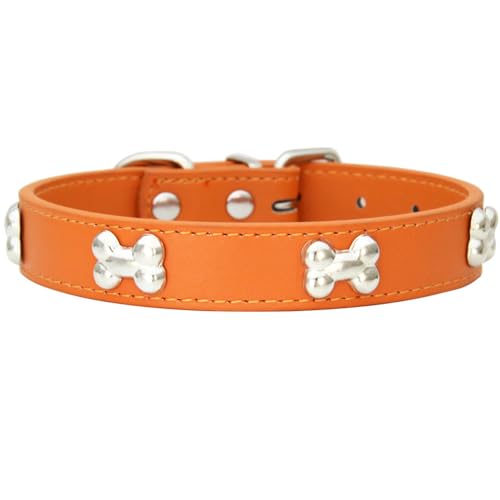 AYGCI Hundehalsband, Halsband für Hunde aus Leder Metallknochen Nieten Hundehalsband Sichere und Bequeme verstellbare Halsbänder Größen Small Medium Large von AYGCI