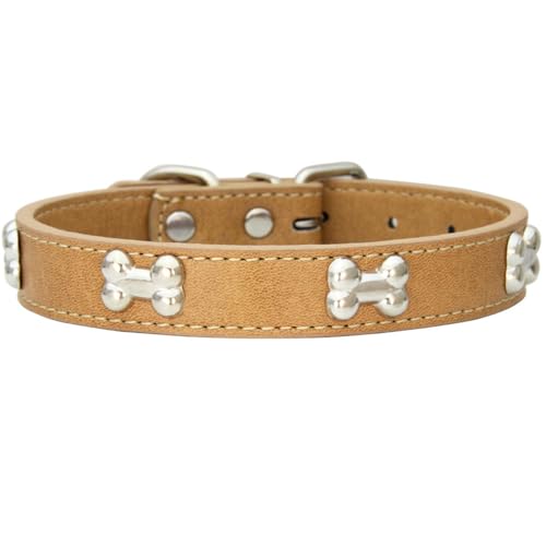 AYGCI Hundehalsband, Halsband für Hunde aus Leder Metallknochen Nieten Hundehalsband Sichere und Bequeme verstellbare Halsbänder Größen Small Medium Large von AYGCI