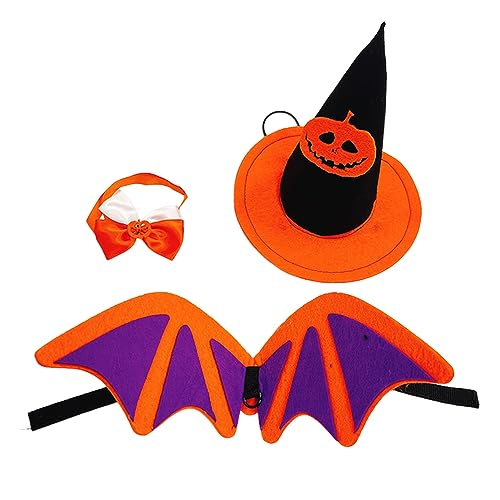 Halloween-Kostüm für Hunde und Katzen, Fledermausflügel, Zauberer, Hut, Krawatte, Halsband, Cosplay, Halloween, Party, Größe S, M, Orange Halloween-Kostüm für Hunde und Katzen, Fledermausflügel, Zauberer, Hut, Krawatte, Halsband, Cosplay, Halloween, Party, Größe S, M, Orange von AYKHDS