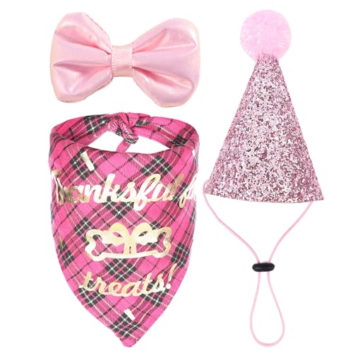 Hundegeburtstagsdekoration, Hundegeburtstagsparty-Zubehör, niedliches Haustier-Geburtstagsparty, Bandana-Hut mit Fliege für den 1. Geburtstag (Rosa) von AYKHDS