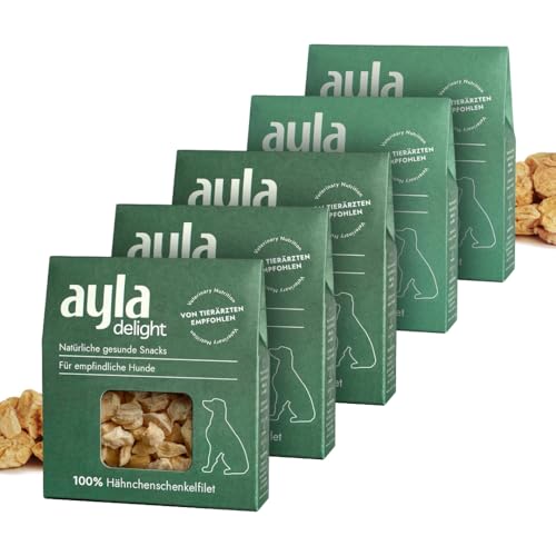 Hundeleckerli Gefriergetrocknet - Premium Mix-Pack 5x28g (3X Hühnerbrustfilet + 2X Hühnerschenkelfilet) - 100% Natürliche Monoprotein Snacks - Ohne Zusätze - Human Grade Qualität - Ayla von AYLA