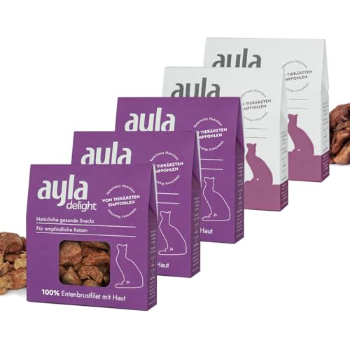AYLA Premium Gefriergetrocknetes | 5X Bundle Proteinreiches Katzenleckerlis | Vital-Booster für Fell & Muskulatur | Für Kitten & Erwachsene Katzen (140g, Entenmix-Set) von AYLA
