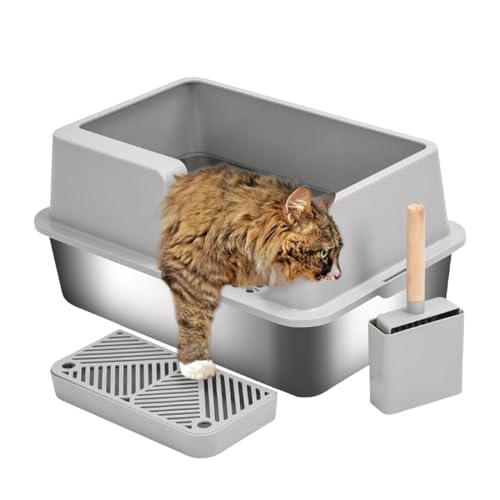 Edelstahl Katzentoilette Gehege mit Deckel Hohe Seite Große Katzentoilette für Große & Mehrere Katzen Leicht Zu Reinigen Kätzchen Katzentoilette Anti-Leckage Mit Schaufel Grau Edelstahl Katzentoilette Gehege mit Deckel Hohe Seite Große Katzentoilette für Große & Mehrere Katzen Leicht Zu Reinigen Kätzchen Katzentoilette Anti-Leckage Mit Schaufel Grau von AYLIORUY