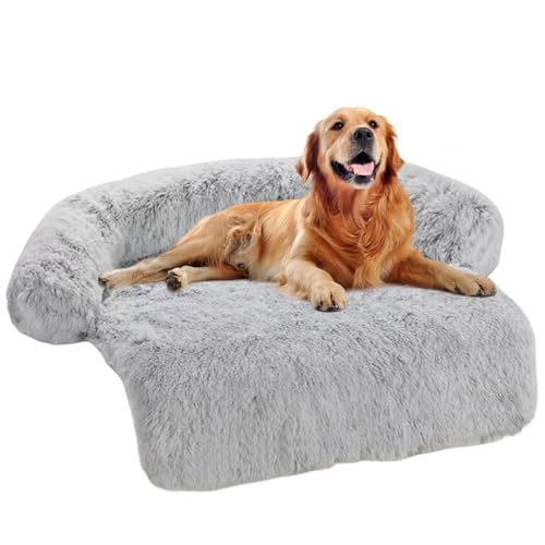 Haustier-Hunde-Couch-Bett, wasserdicht, beruhigendes Hundebett, Matte mit abnehmbarem, waschbarem Bezug, rutschfeste Unterseite, Plüsch-Haustier-Schlafmatratze für kleine Hunde, Dunkelgrau, Größe S von AYLIORUY