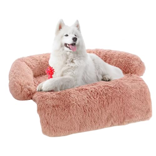 Haustier-Hunde-Couch-Bett, wasserdicht, beruhigendes Hundebett, Matte mit abnehmbarem, waschbarem Bezug, rutschfeste Unterseite, Plüsch-Schlafmatratze für extra große Hunde, Fleischrosa, Größe XL von AYLIORUY