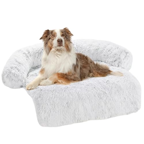 Haustier-Hunde-Couch-Bett, wasserdicht, beruhigendes Hundebett, Matte mit abnehmbarem, waschbarem Bezug, rutschfeste Unterseite, Plüsch-Schlafmatratze für kleine Hunde, Hellgrau, Größe S von AYLIORUY