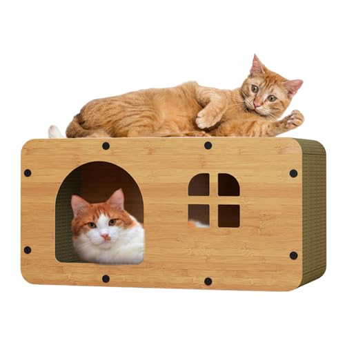 Karton Katzenhaus 2 in 1 Wellpappe Katzenkratzer Lounge Bett für Katzen Brett Holz Doppelschicht Katzenhaus mit Kratzunterlage mit Flauschball Extra Groß Karton Katzenhaus 2 in 1 Wellpappe Katzenkratzer Lounge Bett für Katzen Brett Holz Doppelschicht Katzenhaus mit Kratzunterlage mit Flauschball Extra Groß von AYLIORUY