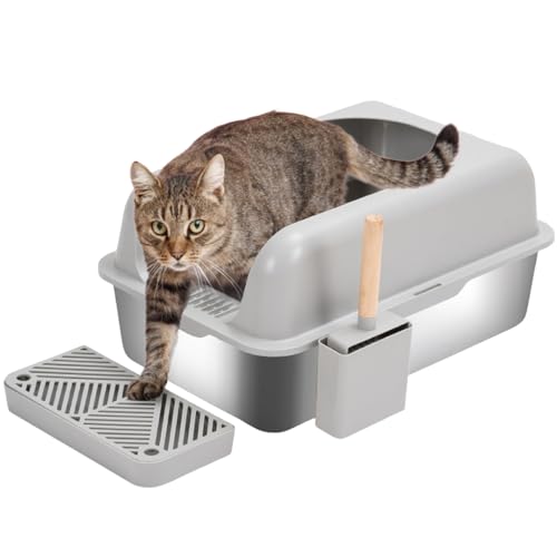 Katzentoilette aus Edelstahl, halbgeschlossene Katzentoilette mit Tropfentoilette Pedal & Schaufel, erhöhte Kanten, Anti-Auslaufen, leicht zu reinigen, extra große Katzentoilette, Katzen Grau Katzentoilette aus Edelstahl, halbgeschlossene Katzentoilette mit Tropfentoilette Pedal & Schaufel, erhöhte Kanten, Anti-Auslaufen, leicht zu reinigen, extra große Katzentoilette, Katzen Grau von AYLIORUY