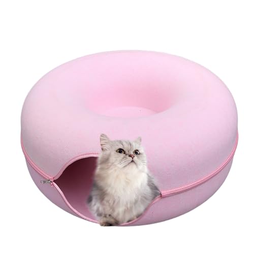 Katzentunnelbett Peekaboo Katzenhöhle Katzenhütte für Innenkatzen Donut Katzenbett Kratzer, abnehmbar und waschbar, klein, rosa von AYLIORUY