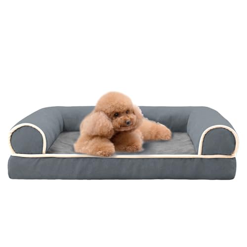 Memory Foam Hundebett mit Nackenrolle, kühlendes Hundebetten für kleine Hunde, wasserdicht, orthopädisches Hundebett mit abnehmbarem waschbarem Bezug, Hundesofa, Dunkelgrau, M Memory Foam Hundebett mit Nackenrolle, kühlendes Hundebetten für kleine Hunde, wasserdicht, orthopädisches Hundebett mit abnehmbarem waschbarem Bezug, Hundesofa, Dunkelgrau, M von AYLIORUY