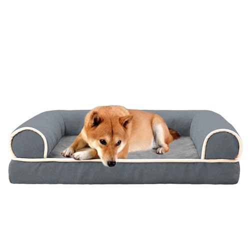 Memory Foam Hundebett mit Nackenrolle, kühlendes Hundebetten für mittelgroße Hunde, wasserdicht, orthopädisches Hundebett mit abnehmbarem waschbarem Bezug, Hundesofa, Dunkelgrau, L Memory Foam Hundebett mit Nackenrolle, kühlendes Hundebetten für mittelgroße Hunde, wasserdicht, orthopädisches Hundebett mit abnehmbarem waschbarem Bezug, Hundesofa, Dunkelgrau, L von AYLIORUY