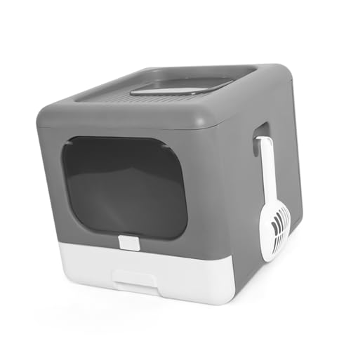 Große Eingangstoilette Katzendrüsenbox, Geschlossener Töpfchenschubladen -Typ Easy Clean Pan X Kapuze Tragbar, Transparent BI Richtungs Antispritzen Vollständig Vorder (Grey) von AYNEFY